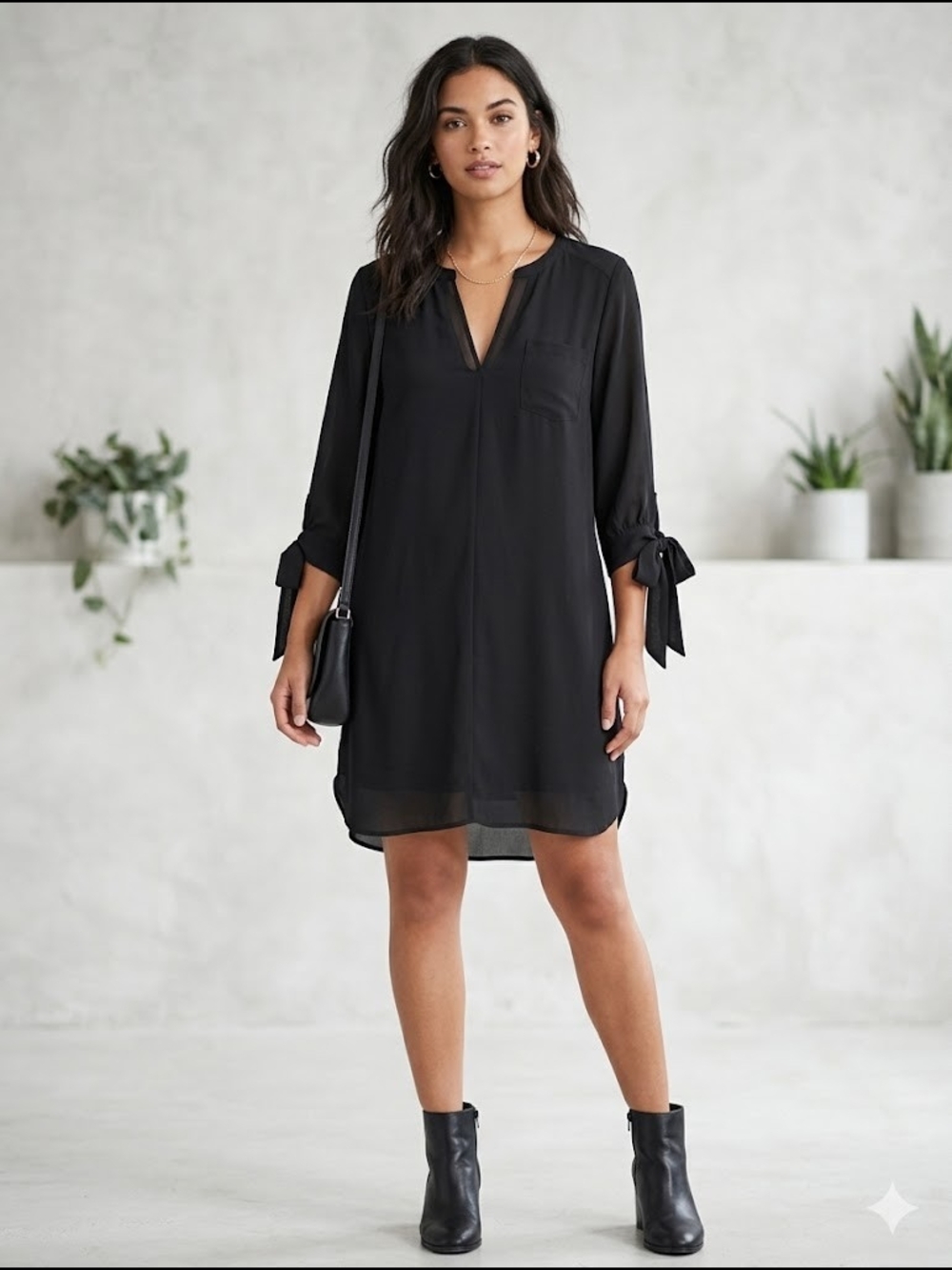 Daniel Rainn Black Tie-Sleeve Tunic Dress